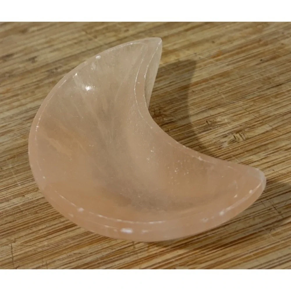 Pink Calcite Crescent Moon Bowl 4 inches For Healing & Cleansing Crystals Or ??
